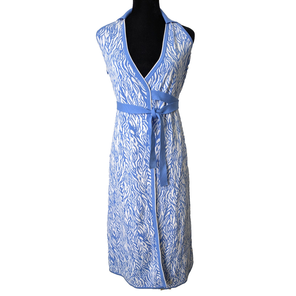 Womens Collared Sleeveless Sea Twig Blue XXS Sweaterknit Midi Wrap Dress